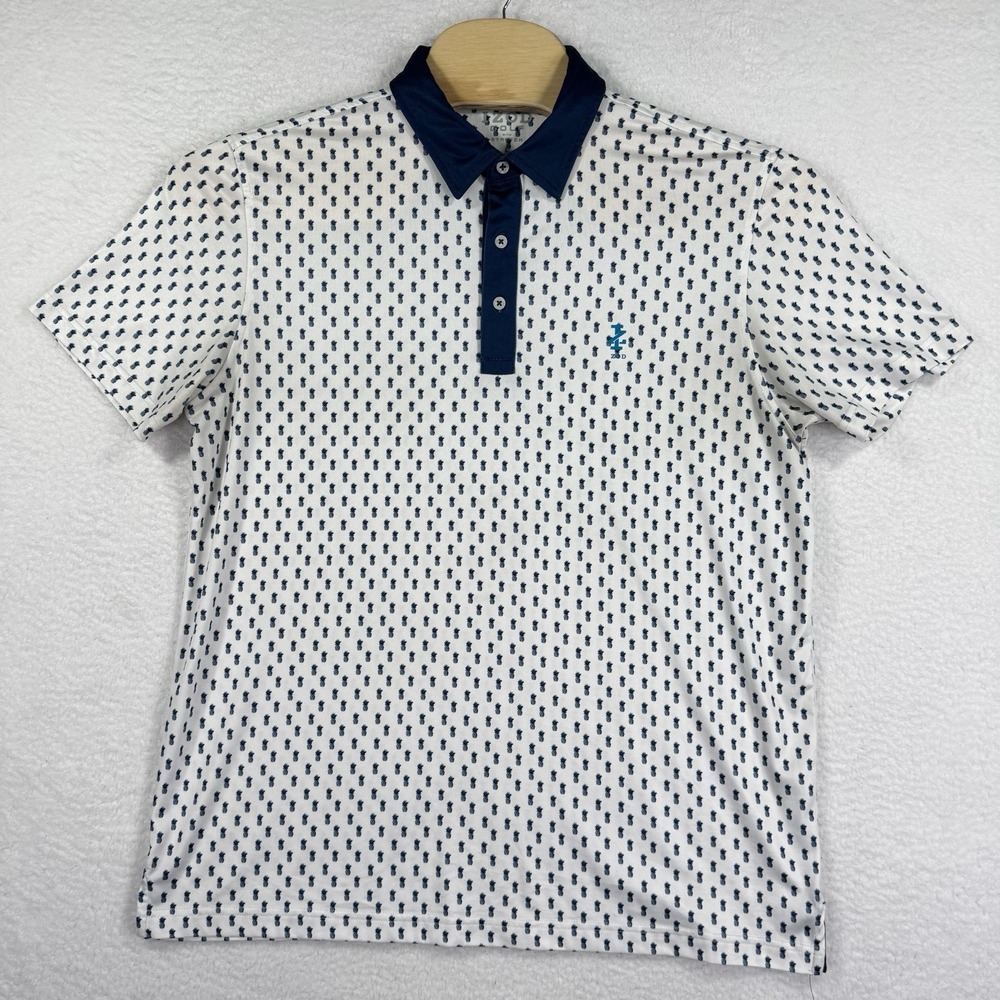 IZOD Golf Polo Shirt Mens L Pineapple Print Active Stretch Tennis Collared Logo‎ - Picture 2 of 7